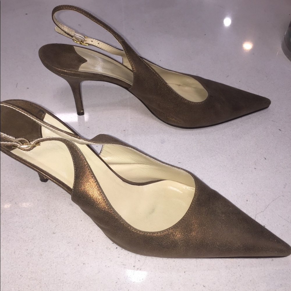 Faconnable All Leather Metallic Brown Sandals sz 9